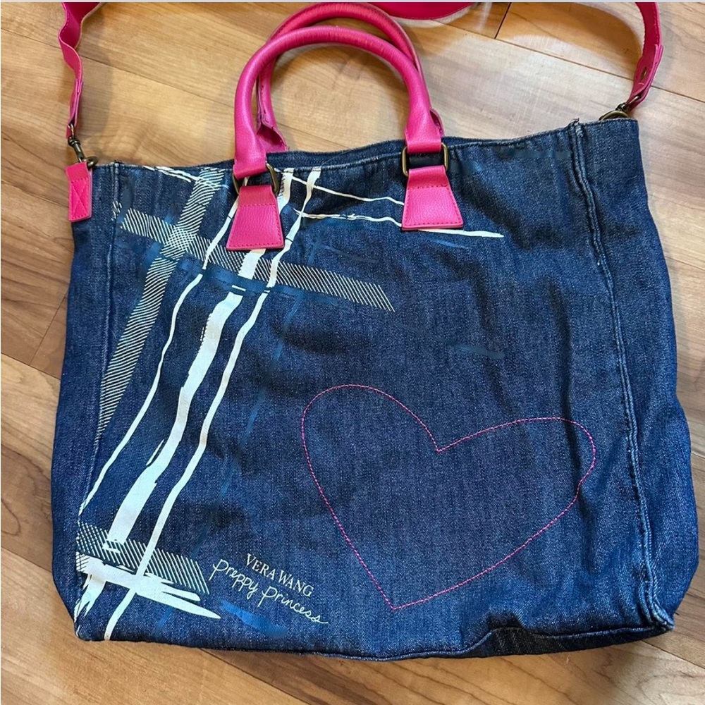 Vera Wang Blue Denim Tote with Pink Handles